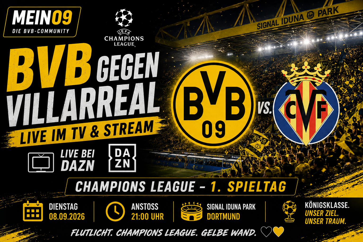 BVB gegen Villarreal live im TV und Stream am 8. September 2026