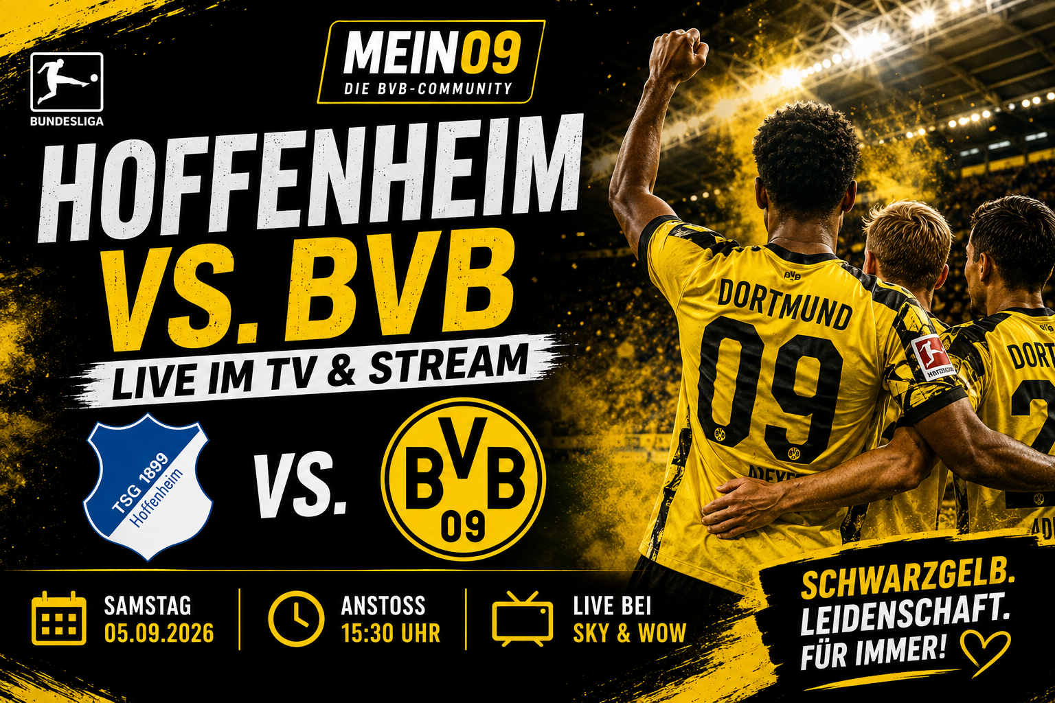 Hoffenheim gegen BVB live im TV und Stream am 5. September 2026