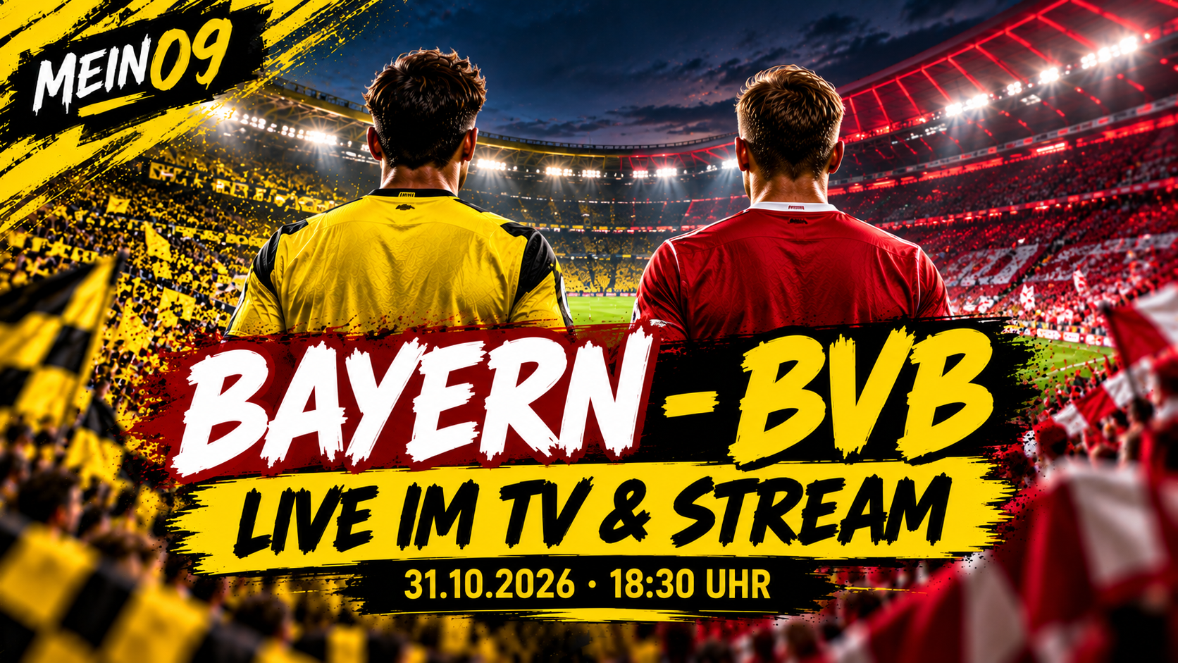 MEIN09: Bayern gegen Borussia Dortmund am 31. Oktober 2026 live im TV und Stream – Stadionmotiv ohne Senderangabe